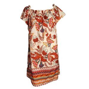 Shein Dress Womens Size XL Red White Orange Short Sleeve Pullover Floral